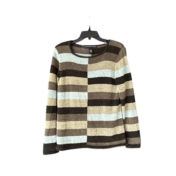 Josephine Chaus Womens Long Sleeve Striped Sweater Brown & Beige Color Block Kni - Picture 1 of 6